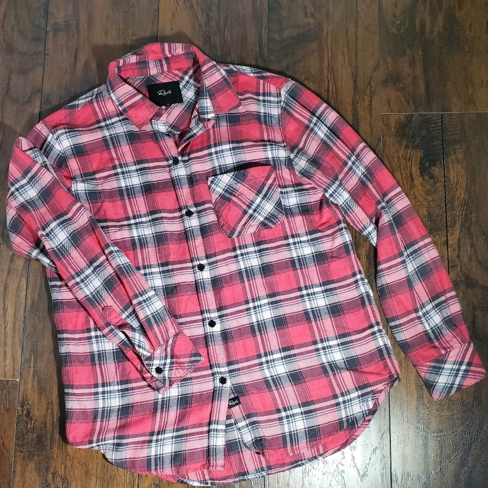 Rails Milo Bonfire Ash Flannel Red, Pink, and Black Plaid Shirt Women’s Small